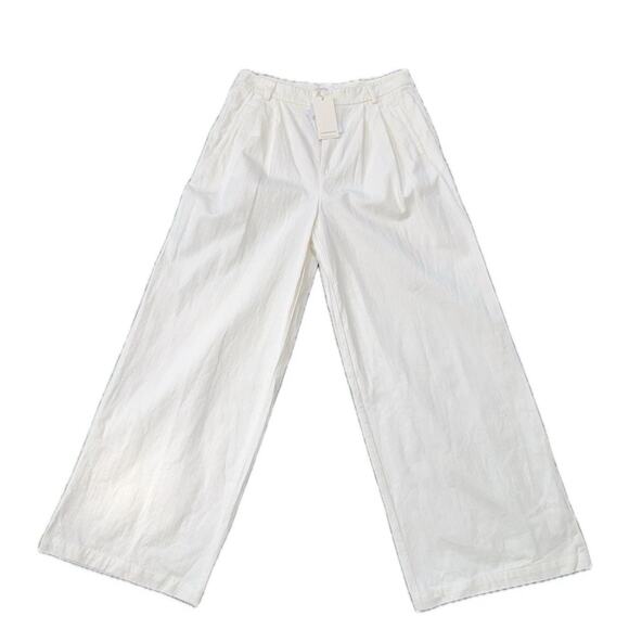NWT Commense Cream Wide-Leg Trousers Palazzo Pants  Cotton Sz Large Minimalist - Picture 1 of 7